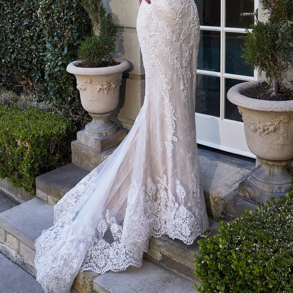 NEW OFF SHOULDER WEDDING DRESS WITH LONG SLEEVES EMBROIDERED WITH LACE AL A1022 - Picture 8 of 15